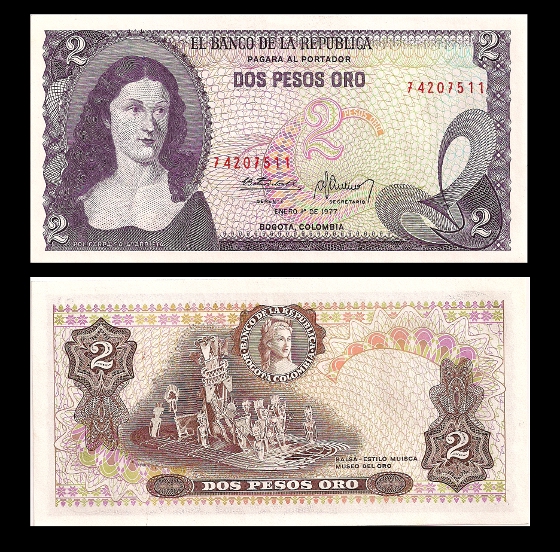 COLOMBIA NOTE $2 1977 REPLACEMENT UNC