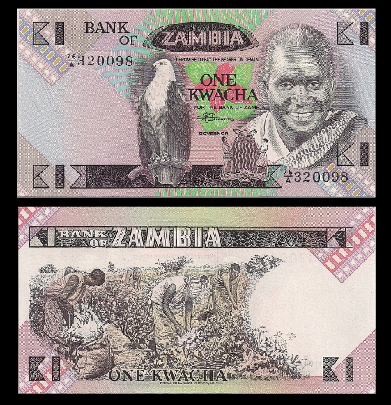 World Banknotes Zambia 1980 1 Kwacha P 23a UNC prefix 59/A 
